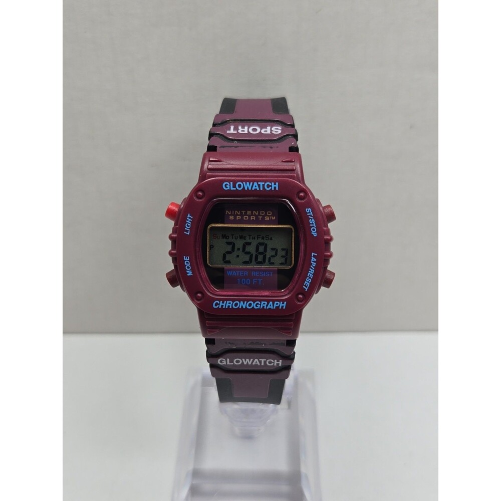 Vintage Nintendo Sports Glowatch Burgundy Digital Chronograph Unisex New Battery